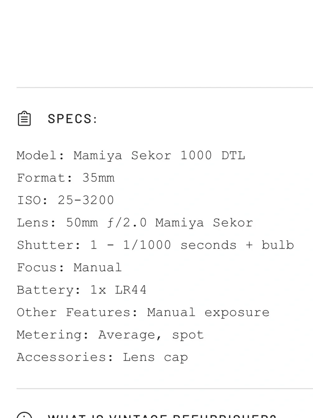 Mamiya/Sekor 1000 DTL 55mm f/1.8 Silver and Black Vintage Camera